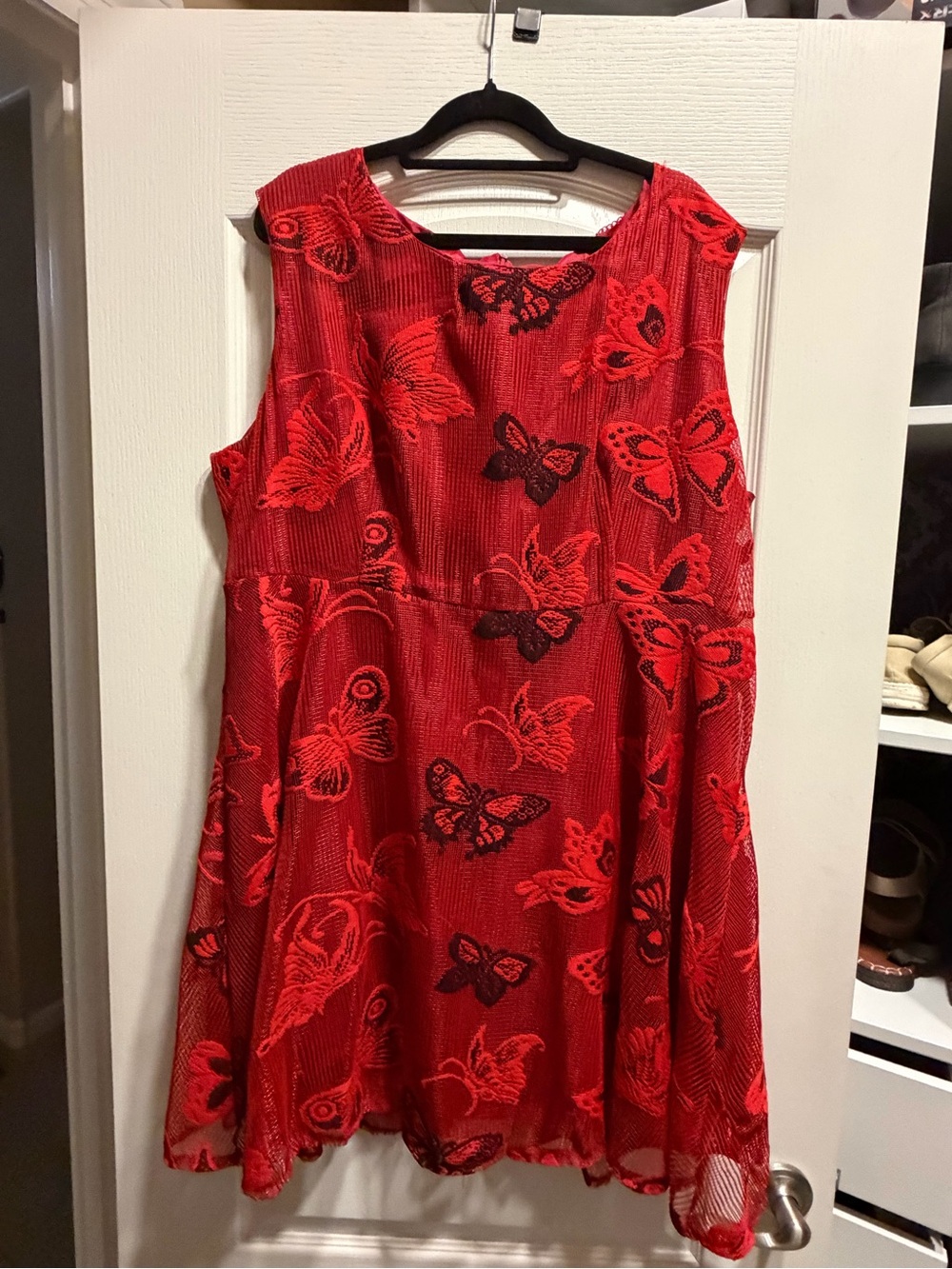Sleeveless Red Butterfly Embroidered Mini Dress